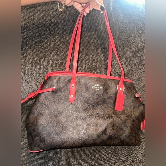 Used coach tote red and brown - Picture 1 of 10